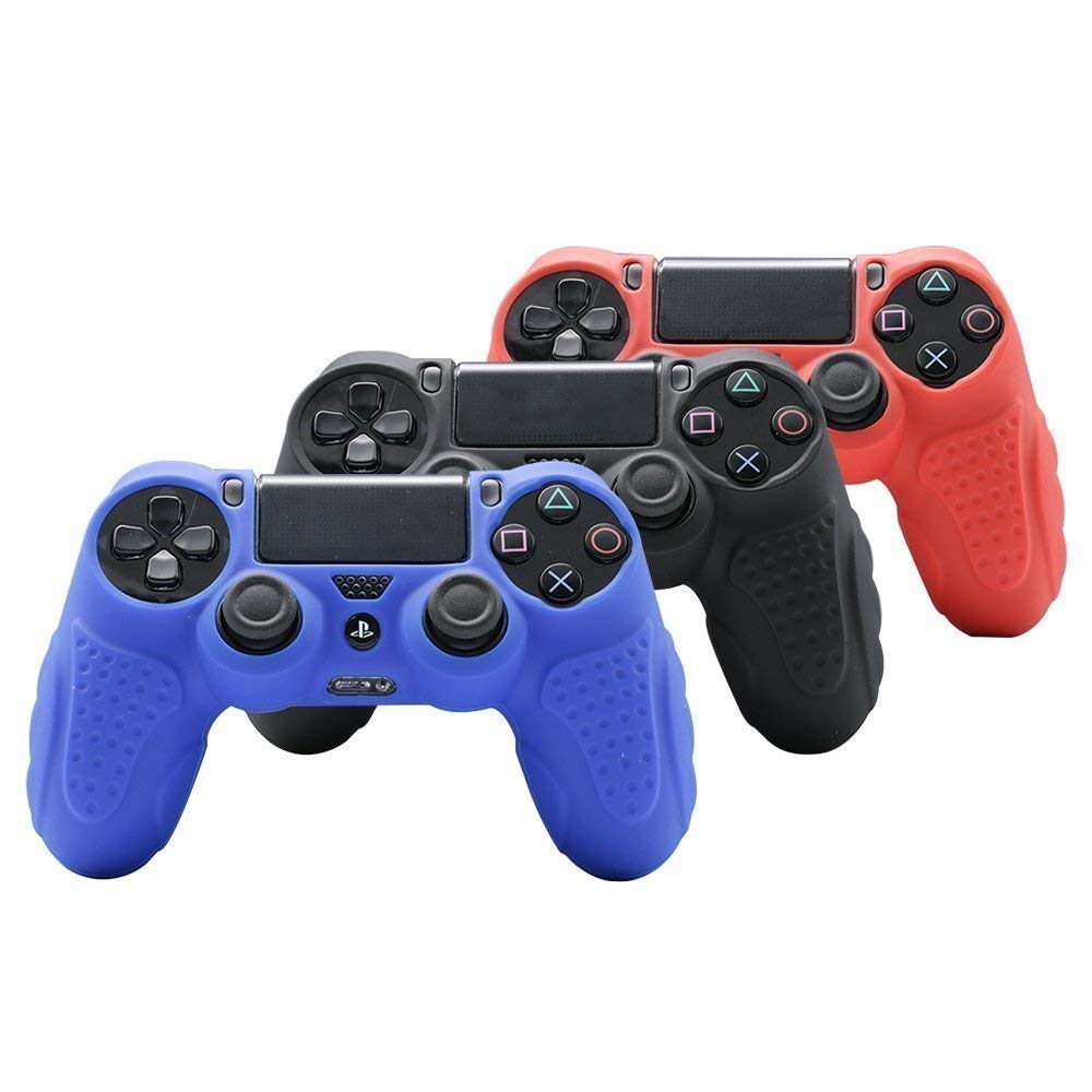 PS4 Controller DualShock 4 Skin Grip Anti-Slip Silicone Cover Protector Case for Sony PS4/PS4 Slim/PS4 Pro Controller with 8 Thumb Grips (Black) - Exinoz