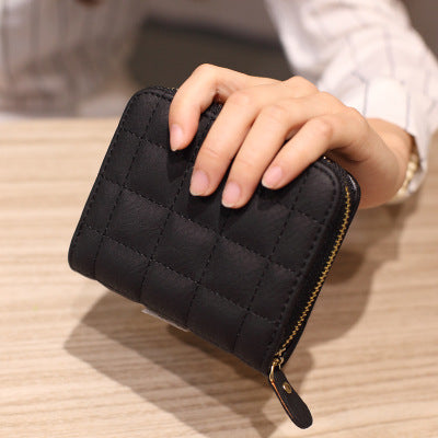 Short Wallets PU Leather Female Plaid Purses Nubuck Card Holder - Exinoz