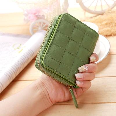 Short Wallets PU Leather Female Plaid Purses Nubuck Card Holder - Exinoz