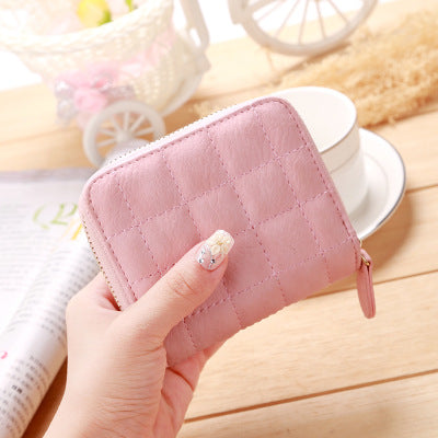 Short Wallets PU Leather Female Plaid Purses Nubuck Card Holder - Exinoz
