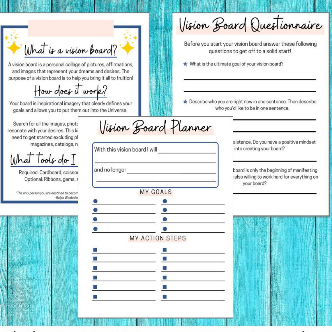 Vision Board Printable Kit -- Goal Board and Planner Vision Board Planner