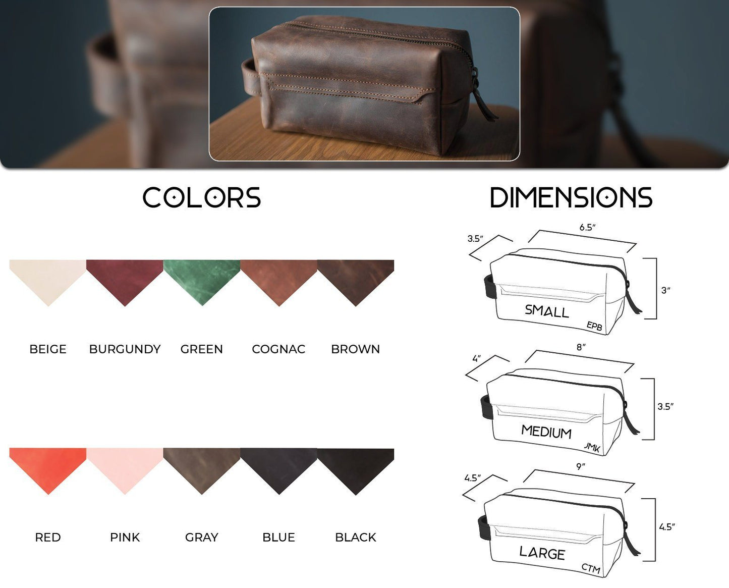Customisable Handmade Genuine Leather Toiletry Bag - Exinoz