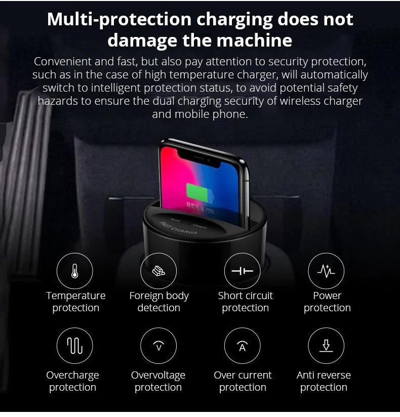 10W Car Wireless Charger Cup with USB Output - Exinoz