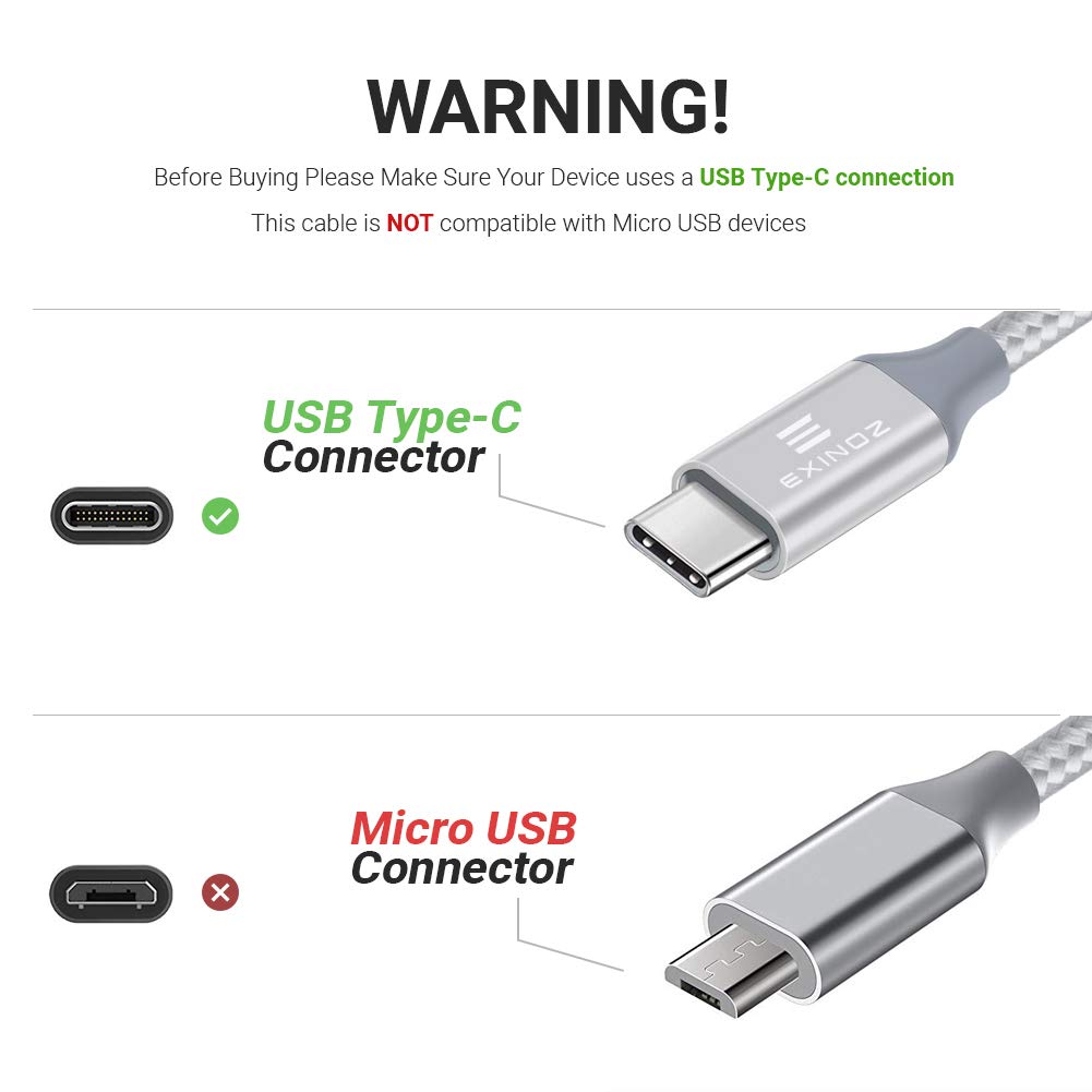 Exinoz USB Type C Cable Fast Charging USB C Silver Cable (Bonus Special Offer) - Exinoz
