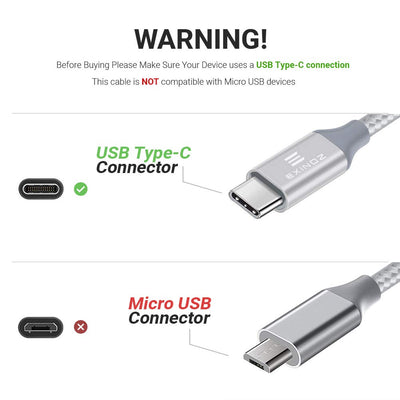 Exinoz USB Type C Cable Fast Charging USB C Silver Cable (Bonus Special Offer) - Exinoz