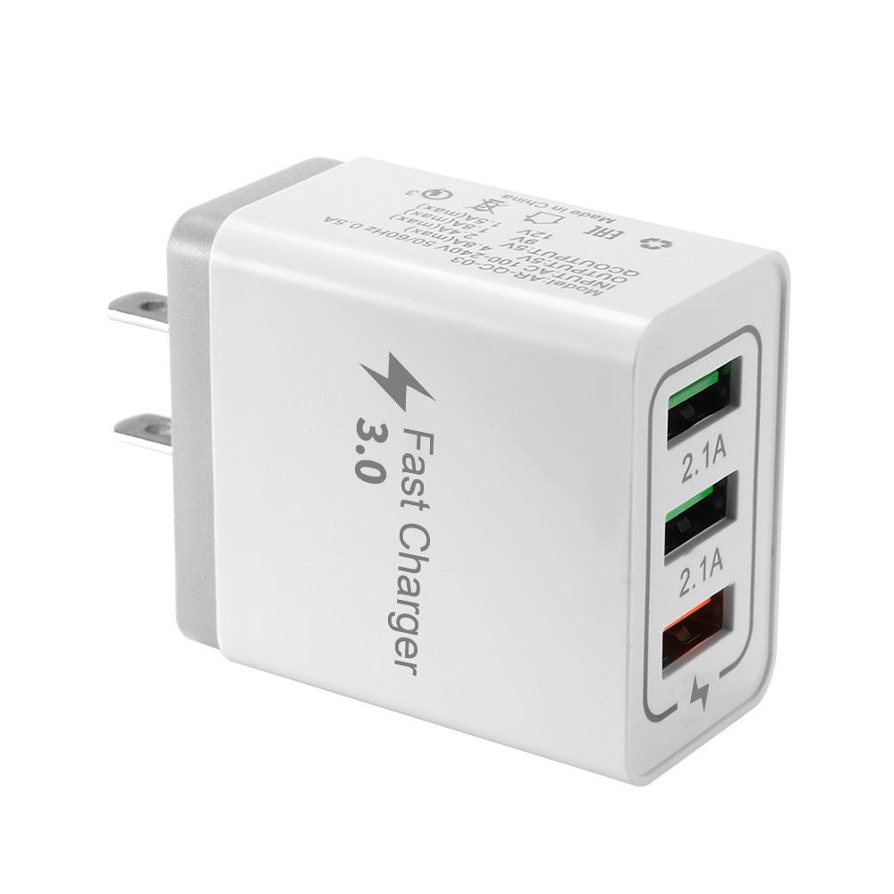 Fast Charger USB 3.0 3-Port Hub 5V 4.8A Phone Wall Adapter US Plug - Exinoz