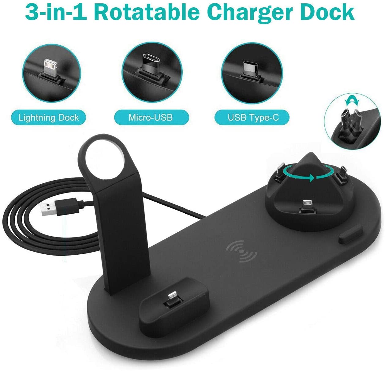 EXINOZ 3 in 1 Qi Wireless Charger Fast Charging Dock Stand for Airpods, Apple Watch, iPhone