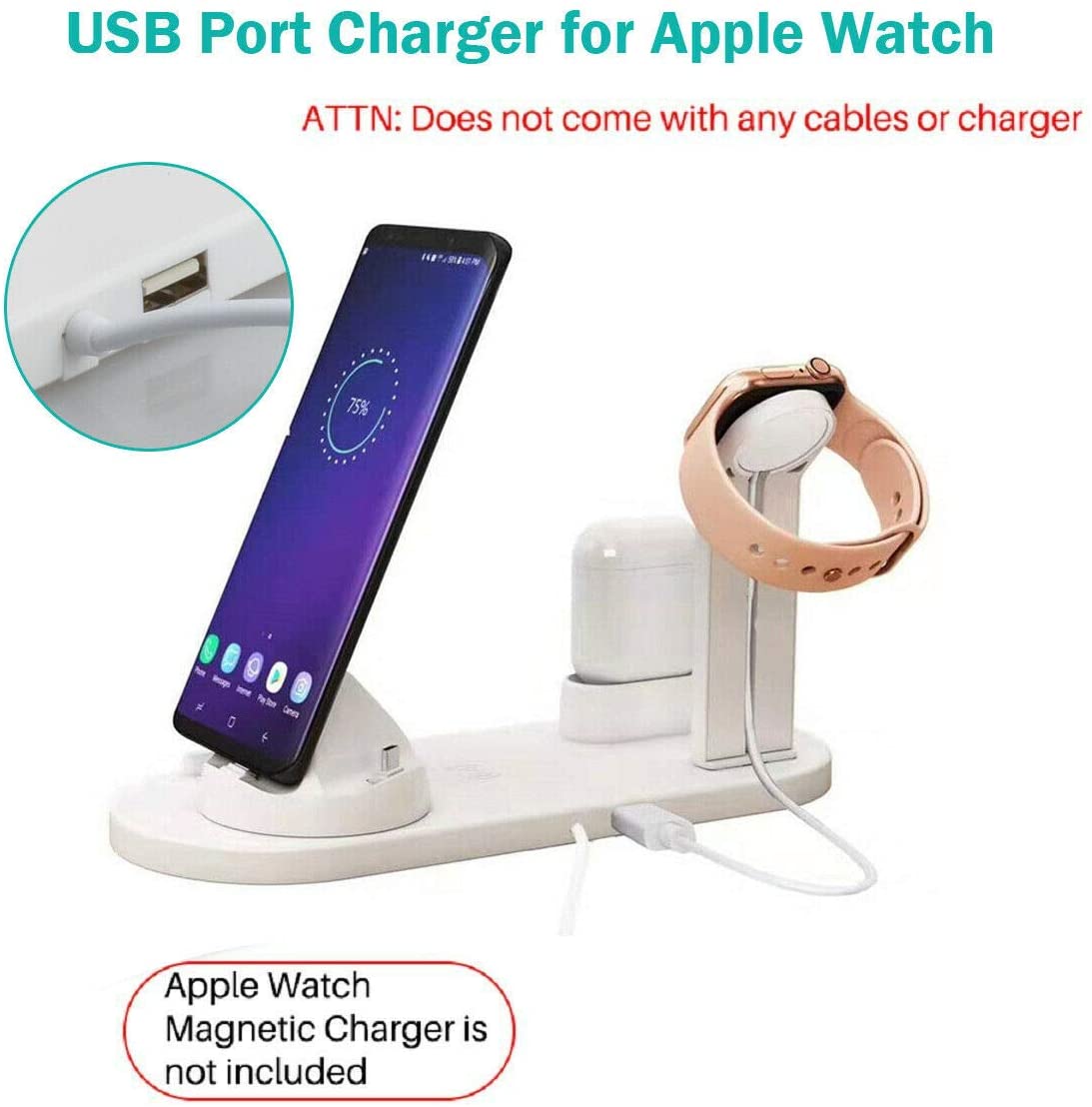 EXINOZ 3 in 1 Qi Wireless Charger Fast Charging Dock Stand for Airpods, Apple Watch, iPhone