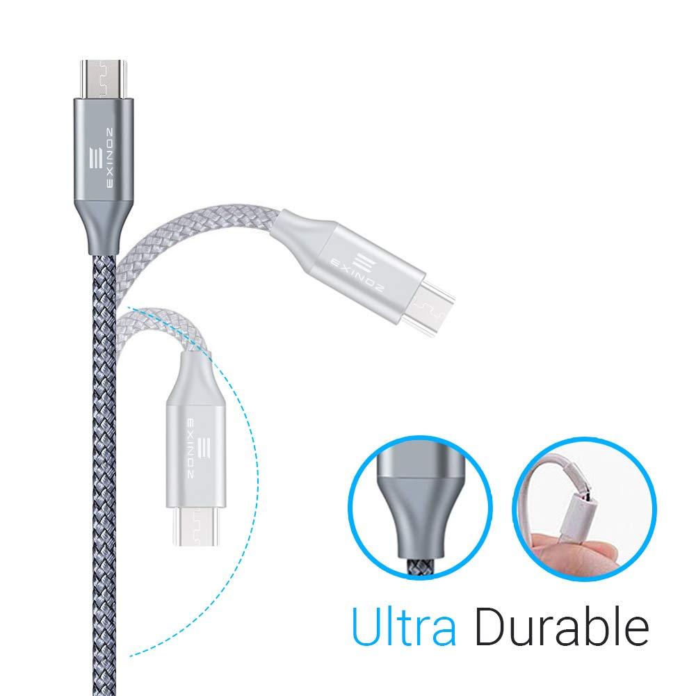 EXINOZ 6.6ft (2m) Braided Charger Cable | Micro USB | Ideal Length | 1 Year Replacement Warranty - Exinoz