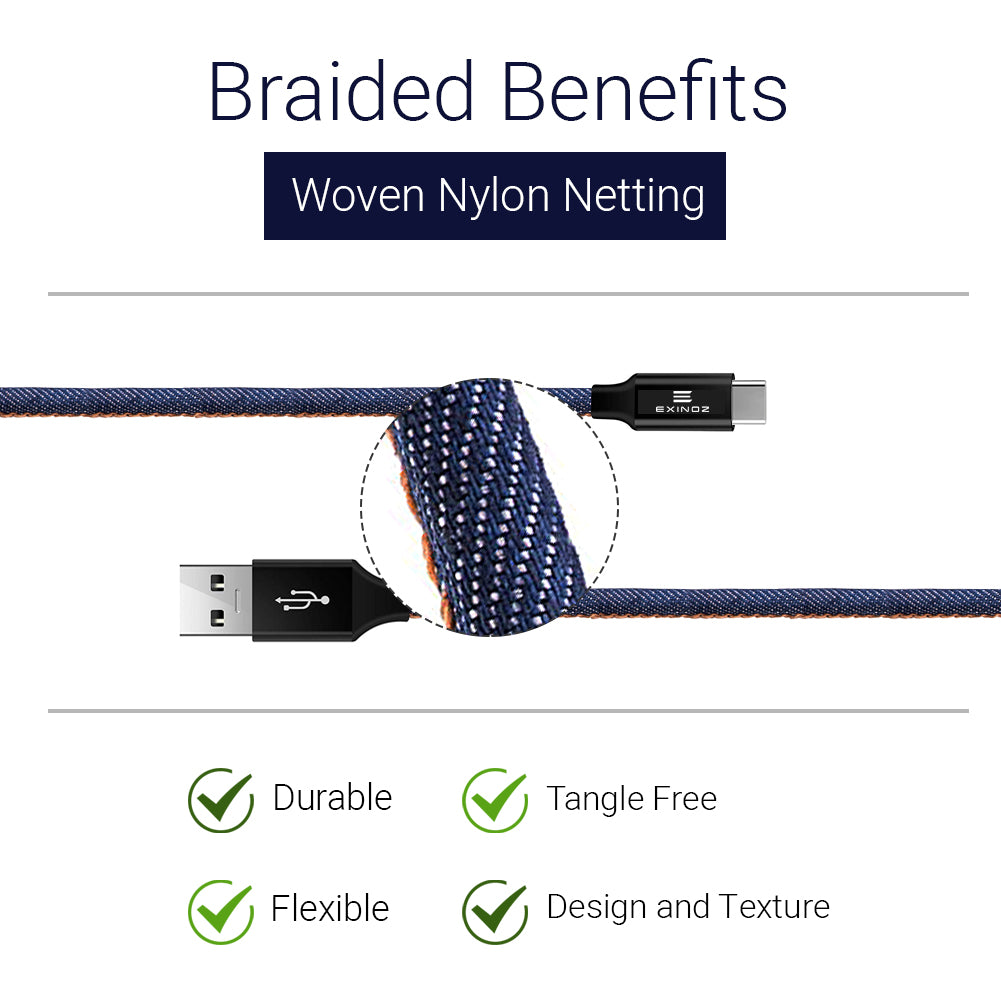 Exinoz USB Type C Cable Fast Charging USB C (Denim Blue) - Exinoz