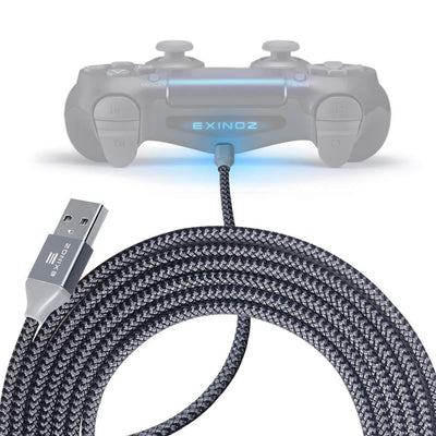 EXINOZ 13ft Braided Charger Cable for PS4 DualShock and Xbox One Controller | Ideal Length Xbox and PS4 Controller Charging Cable | 1 Year Replacement Warranty - Exinoz