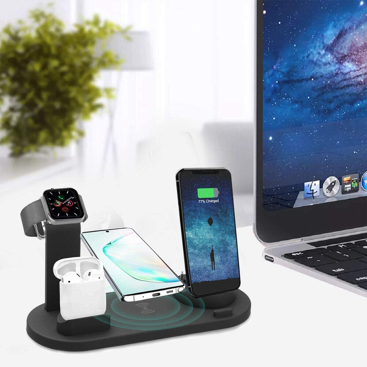 EXINOZ 3 in 1 Qi Wireless Charger Fast Charging Dock Stand for Airpods, Apple Watch, iPhone