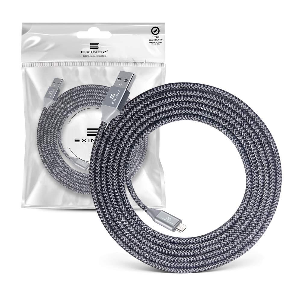 EXINOZ 13ft Braided Charger Cable for Xbox One Controller | Ideal Length Xbox and PS4 Controller Charging Cable | 1 Year Replacement Warranty - Exinoz