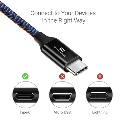 Exinoz USB Type C Cable Fast Charging USB C (Denim Blue) - Exinoz