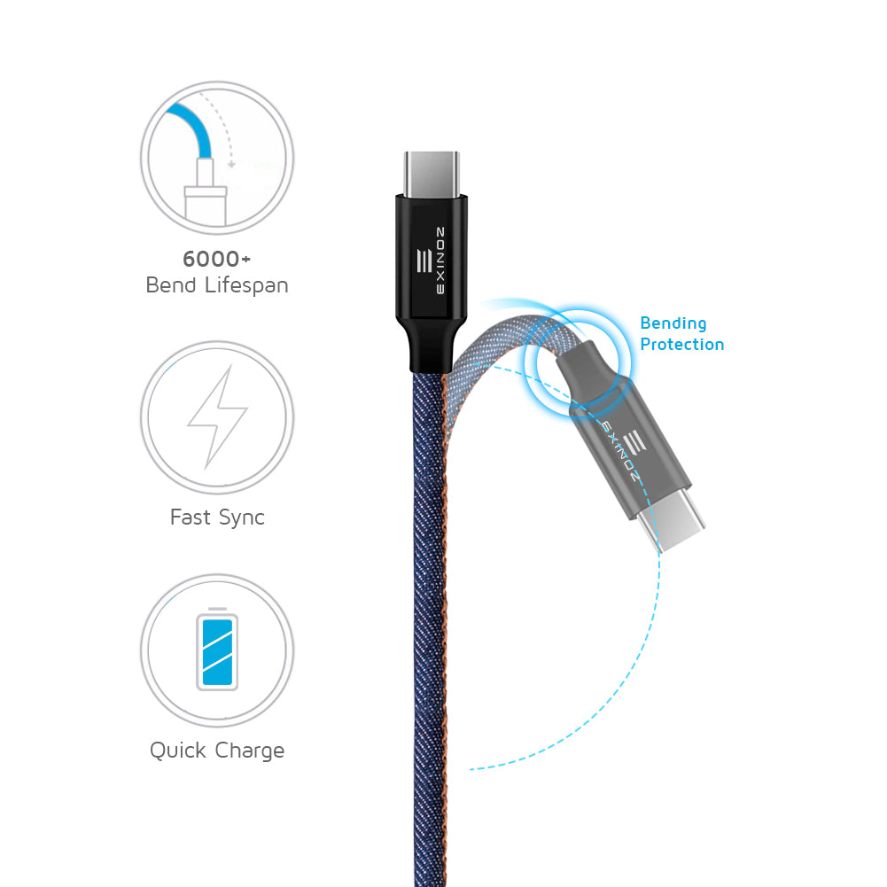 Exinoz USB Type C Cable Fast Charging USB C (Denim Blue) - Exinoz
