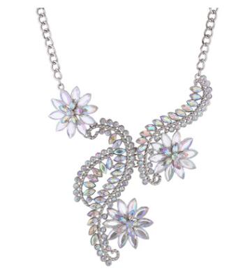 Rhinestone Flowers Statement Necklace for Women - Exinoz
