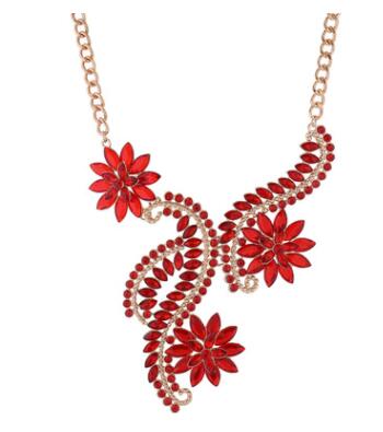 Rhinestone Flowers Statement Necklace for Women - Exinoz