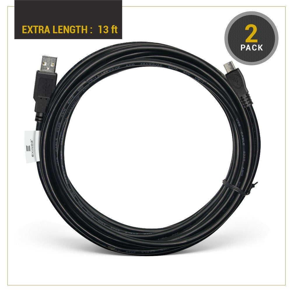 EXINOZ® 13ft Charging Cable for PS4 DualShock and Xbox One Controller | Ideal Length USB Cord for Playstation 4 and Xbox I High-Quality Cable with 1-Year Replacement Warranty (Black) - Exinoz