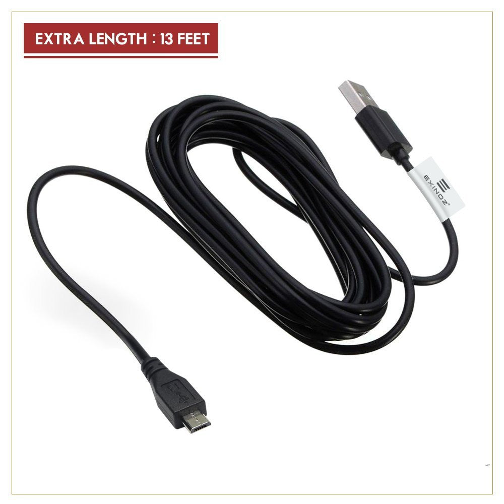 EXINOZ® 13ft Charging Cable for PS4 DualShock and Xbox One Controller | Ideal Length USB Cord for Playstation 4 and Xbox I High-Quality Cable with 1-Year Replacement Warranty (Black) - Exinoz