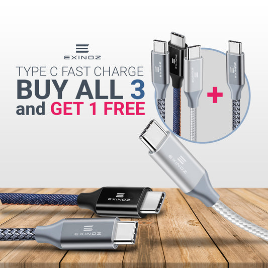 Exinoz USB Type C Cable Fast Charging USB C Cable (3 Pack Bundle + 1 Bonus) - Exinoz