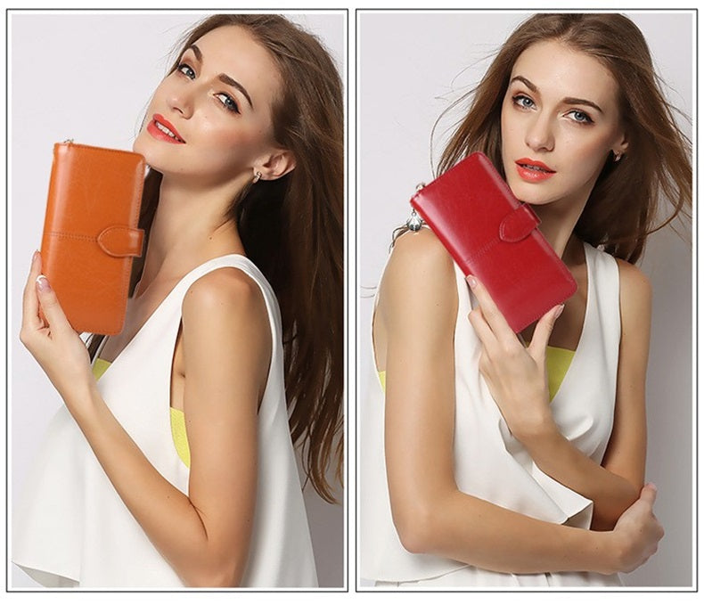 Oil Wax Leather Long Wallet for Women - Exinoz