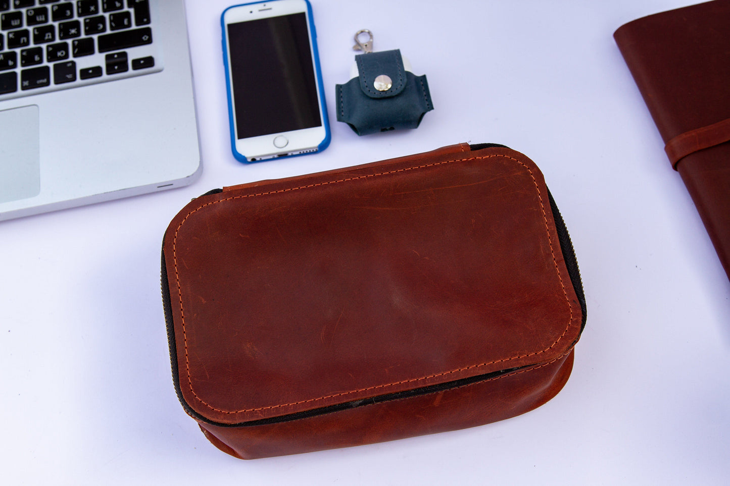 Exinoz Leather Tech Organizer Kit | Stores and Protects your Devices and Accessories I Perfect Fit & Elegant Design [Brown] - Exinoz