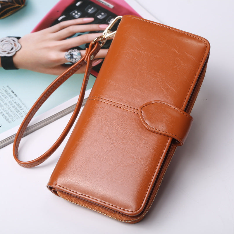 Oil Wax Leather Long Wallet for Women - Exinoz