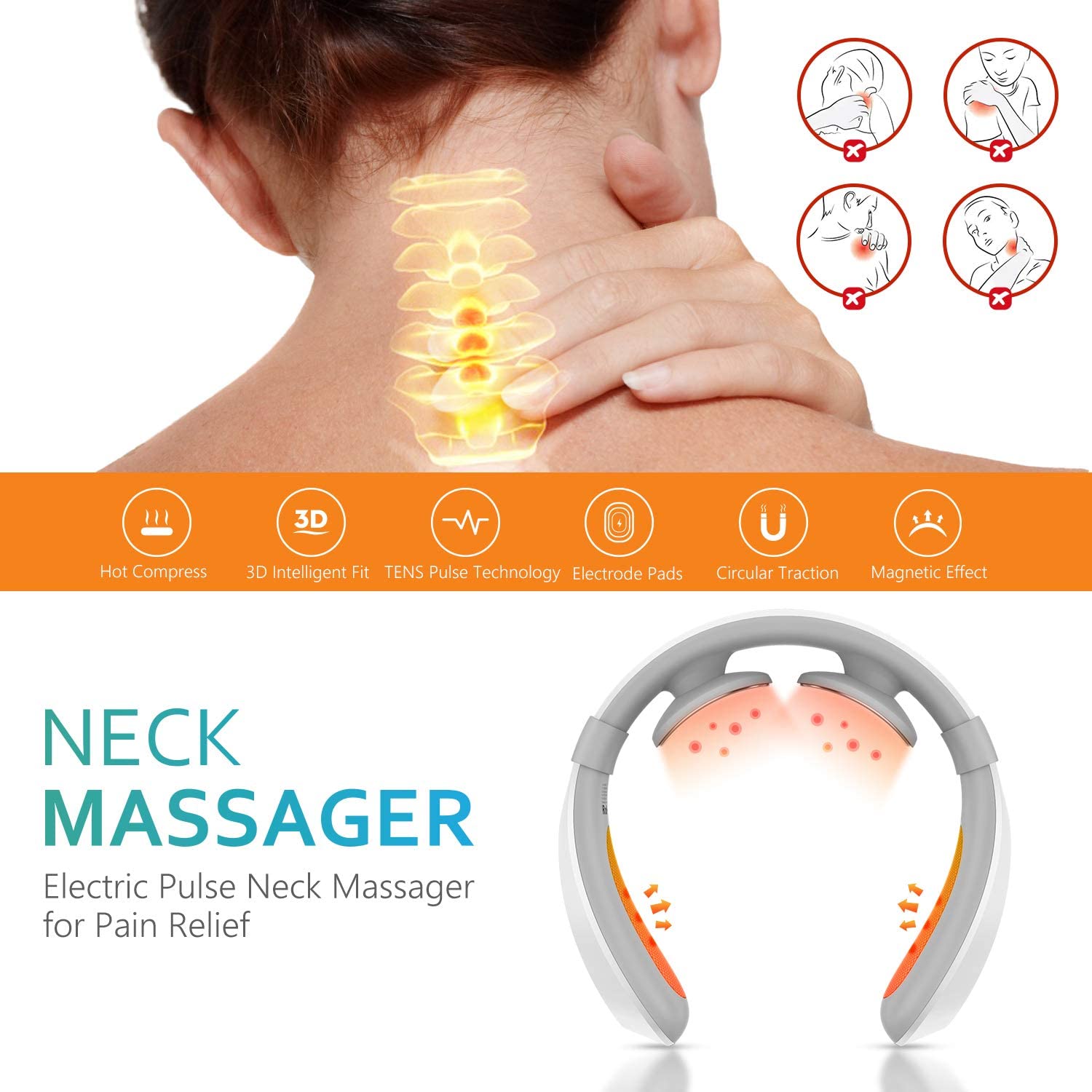 Neck Massager with Heat, Pain Relief, Cordless Intelligent Massager for Neck  Relax, 4 Pads, 4 Modes 10 Levels Portable Deep Tissue Trigger Point Massager,  Heated Neck Massage Therapy