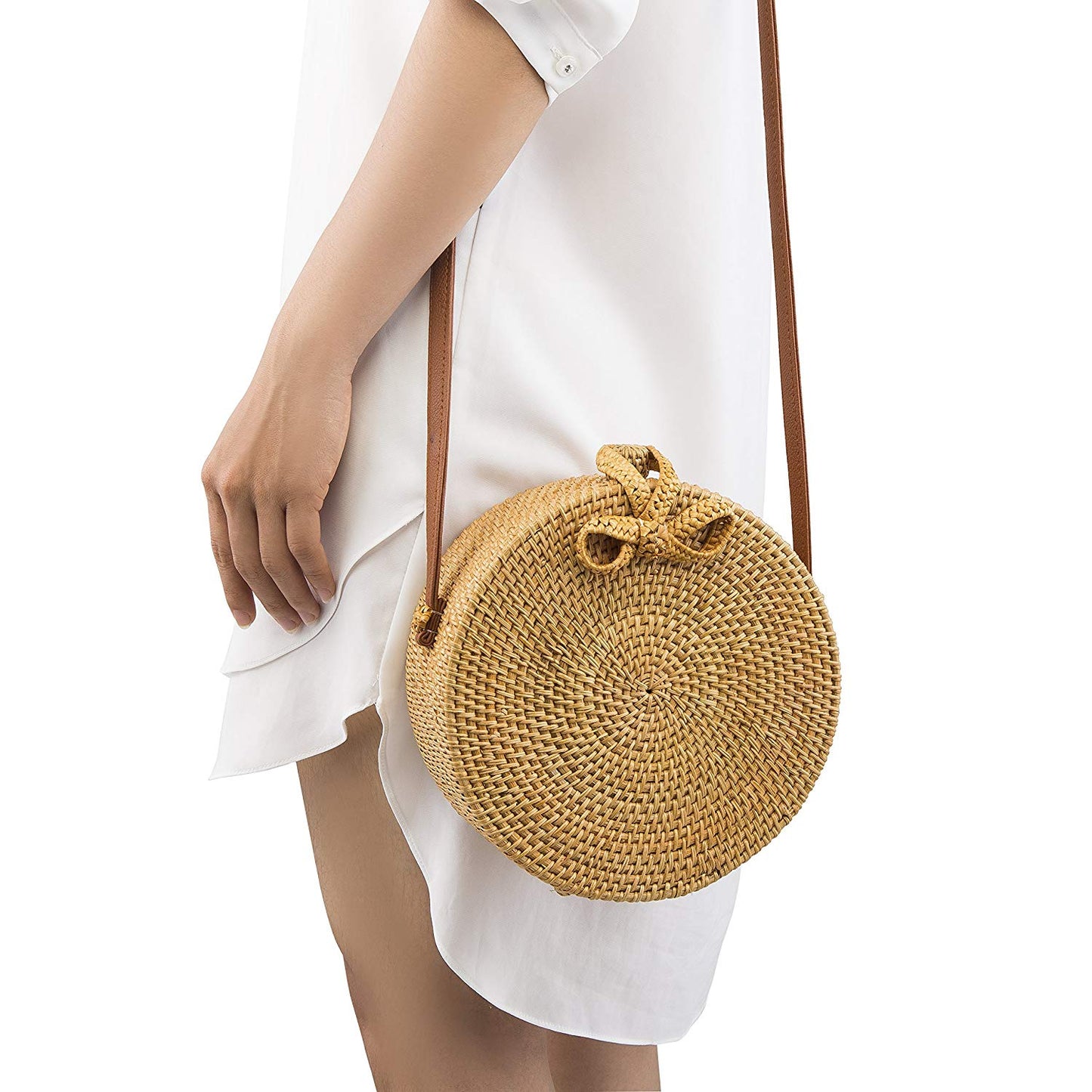 Handwoven Round Rattan Bag - Exinoz