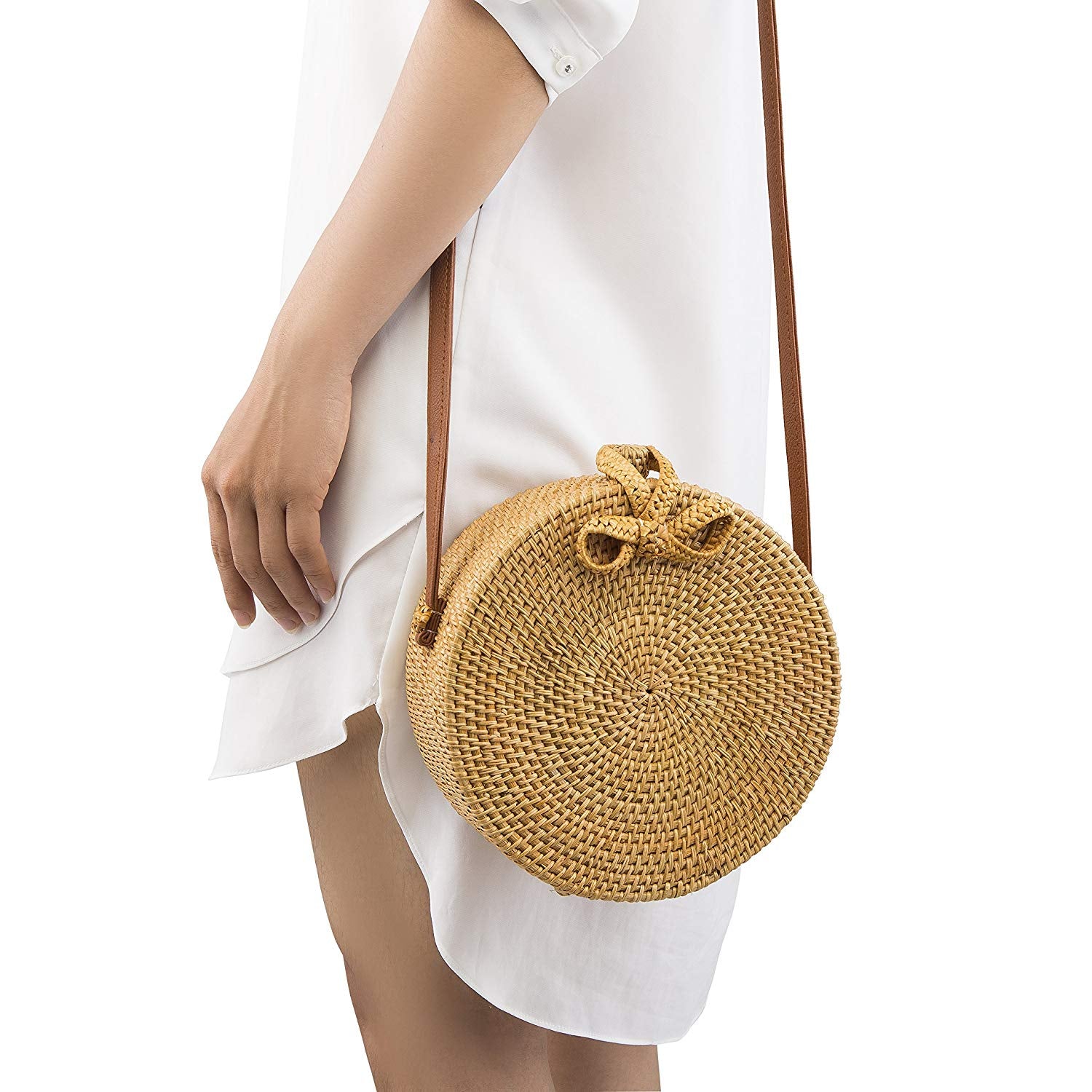 Handwoven Round Rattan Bag - Exinoz
