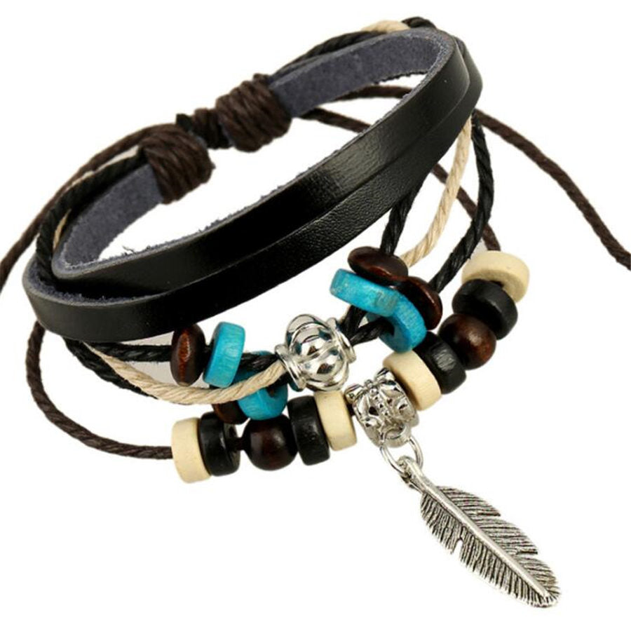Genuine Leather Multi-layer Beaded Charm Bracelets - Exinoz