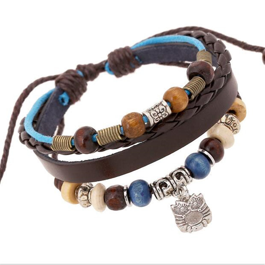 Genuine Leather Multi-layer Beaded Charm Bracelets - Exinoz