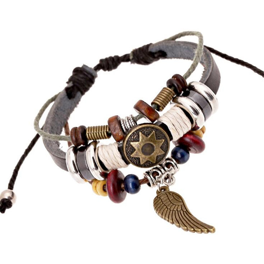 Genuine Leather Multi-layer Beaded Charm Bracelets - Exinoz