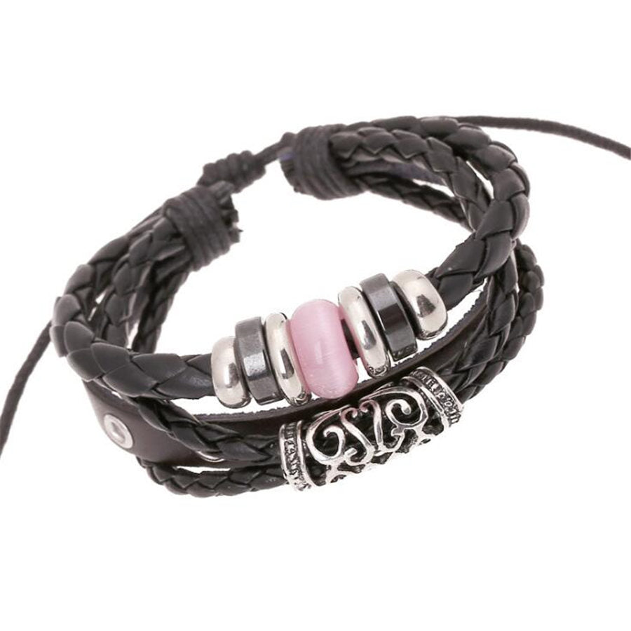 Genuine Leather Multi-layer Beaded Charm Bracelets - Exinoz