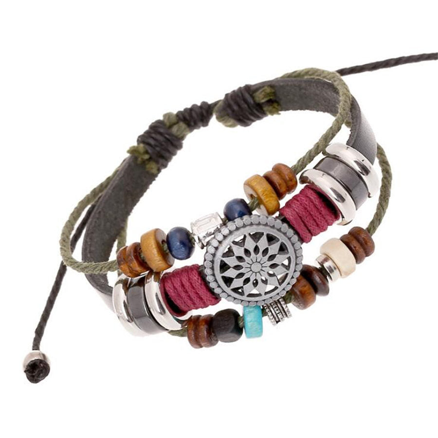 Genuine Leather Multi-layer Beaded Charm Bracelets - Exinoz