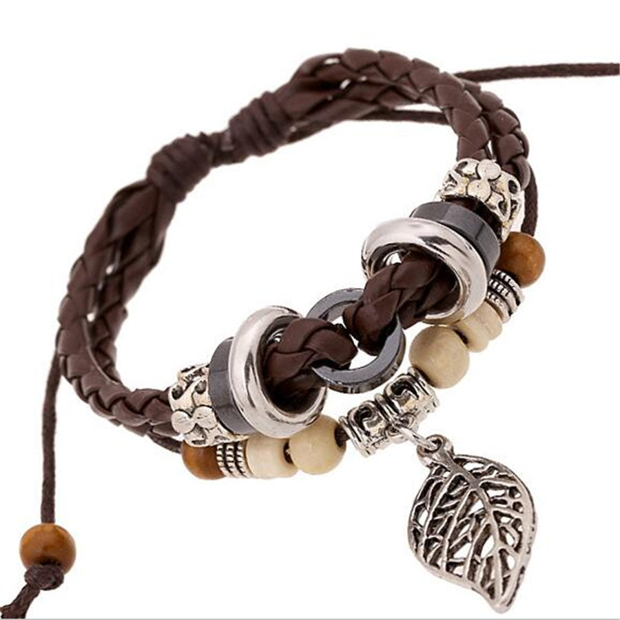 Genuine Leather Multi-layer Beaded Charm Bracelets - Exinoz