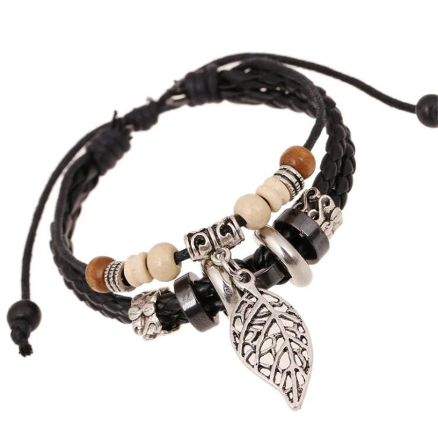 Genuine Leather Multi-layer Beaded Charm Bracelets - Exinoz