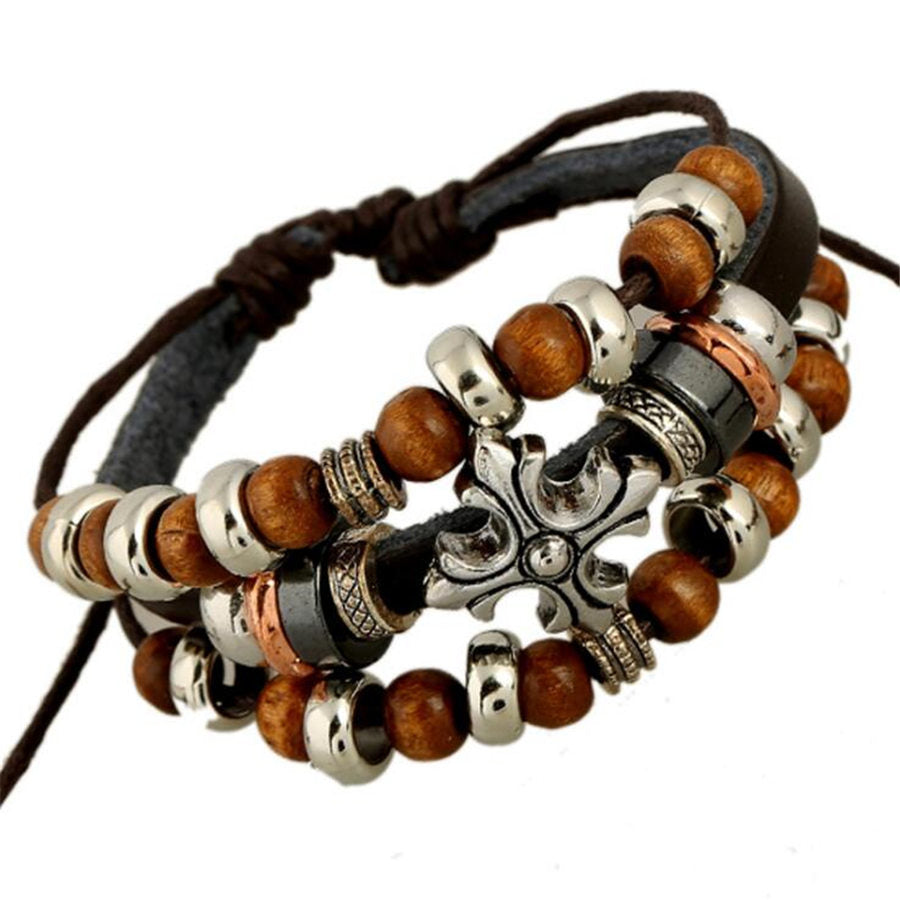 Genuine Leather Multi-layer Beaded Charm Bracelets - Exinoz