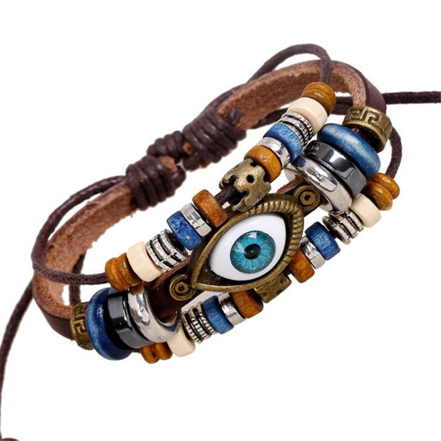 Genuine Leather Multi-layer Beaded Charm Bracelets - Exinoz