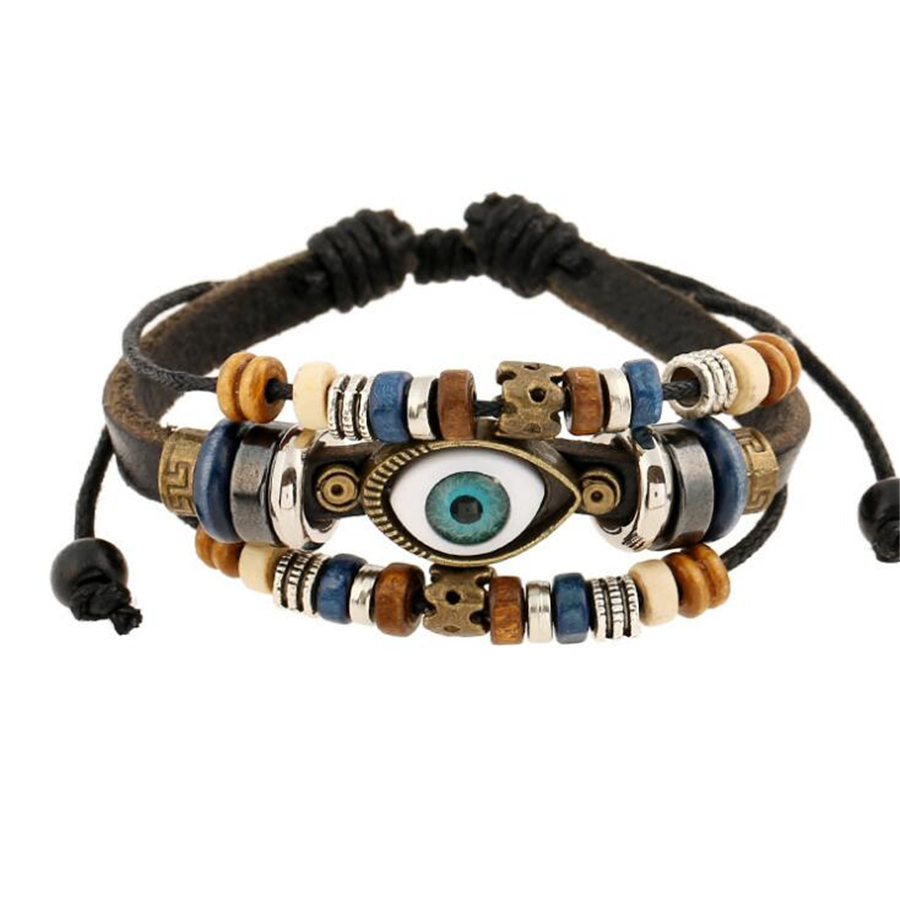 Genuine Leather Multi-layer Beaded Charm Bracelets - Exinoz