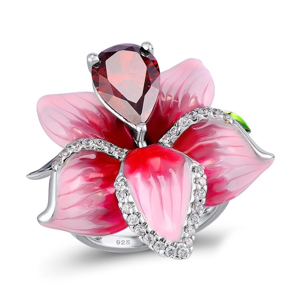 Cubic Zirconia Silver Flower Ring - Exinoz