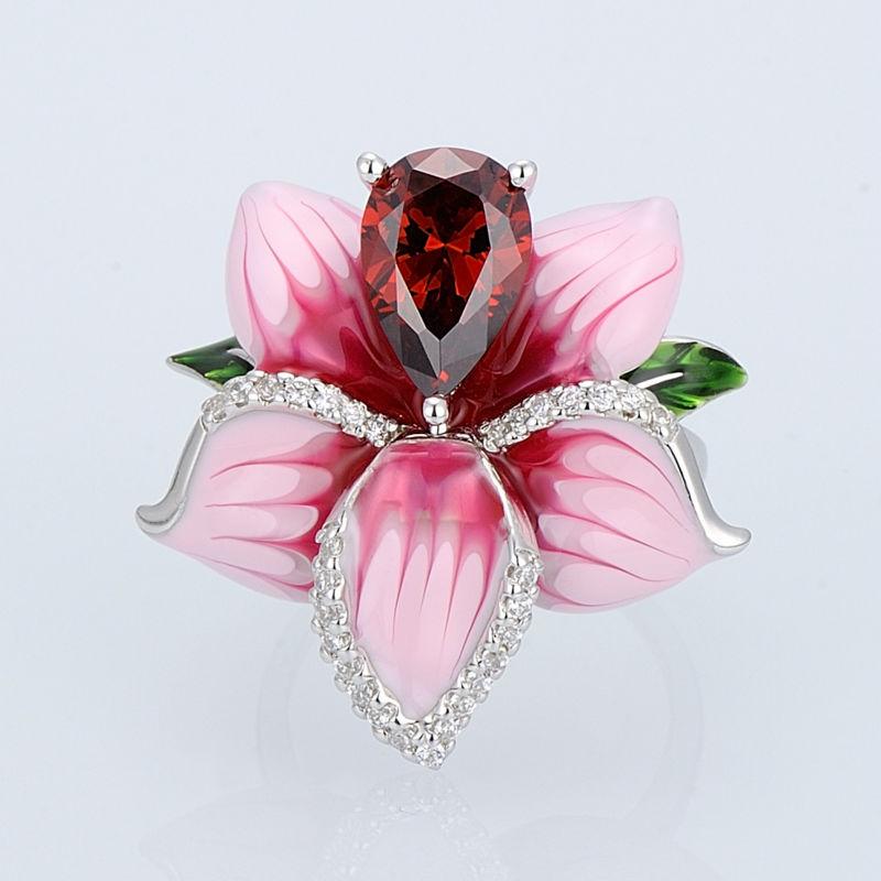 Cubic Zirconia Silver Flower Ring - Exinoz