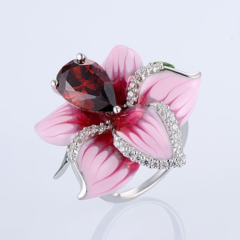 Cubic Zirconia Silver Flower Ring - Exinoz