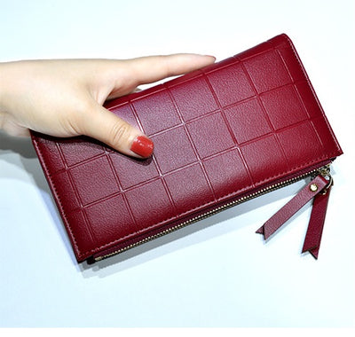 Women Leather Purse Plaid Wallets Long Ladies Colorful Wallet