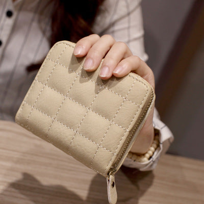 Short Wallets PU Leather Female Plaid Purses Nubuck Card Holder - Exinoz