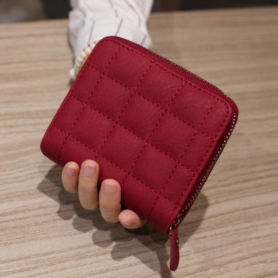 Short Wallets PU Leather Female Plaid Purses Nubuck Card Holder - Exinoz