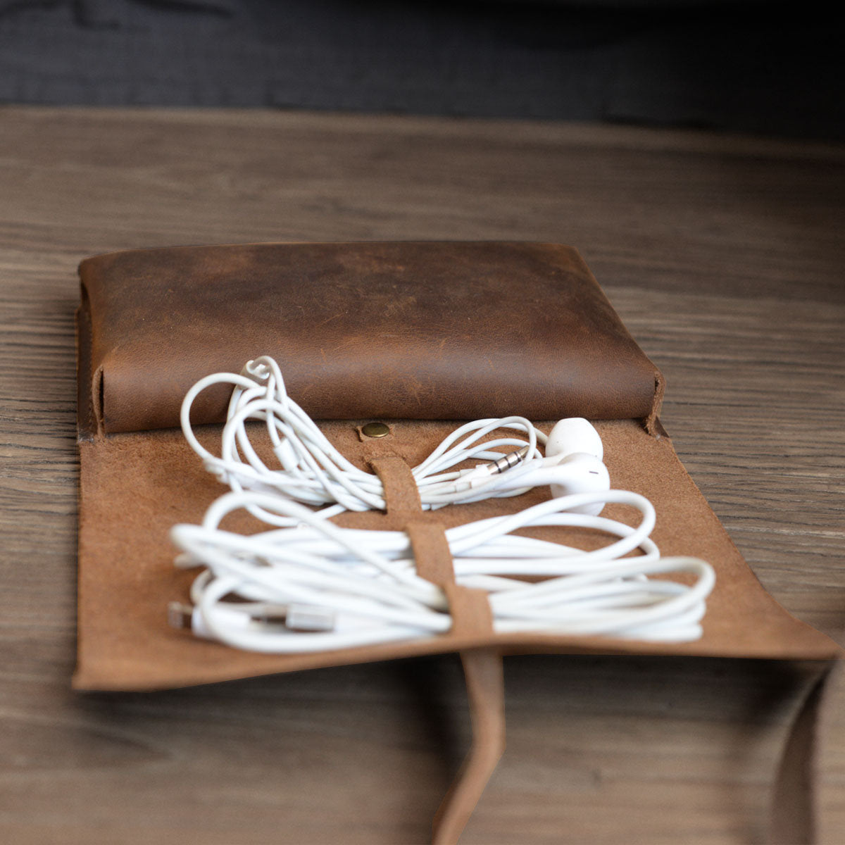 Handmade Personalized Leather Cable Cord Organizer Pouch - Exinoz