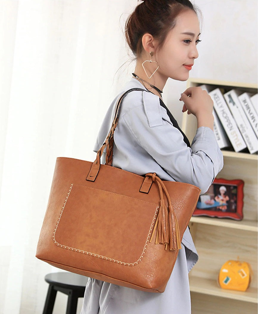 Vintage Women Leather Shoulder Bag Large - Exinoz