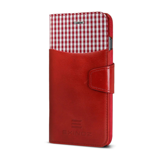 Exinoz iPhone 6S Plus Case, 100% Genuine Leather Wallet Case [RED] - For Apple iPhone 6 Plus and iPhone 6S Plus 5.5" Devices - Exinoz