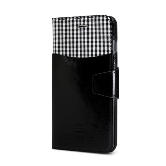 Exinoz iPhone 6S Plus Case, 100% Genuine Leather Wallet Case [BLACK] - For Apple iPhone 6 Plus and iPhone 6S Plus 5.5" Devices - Exinoz